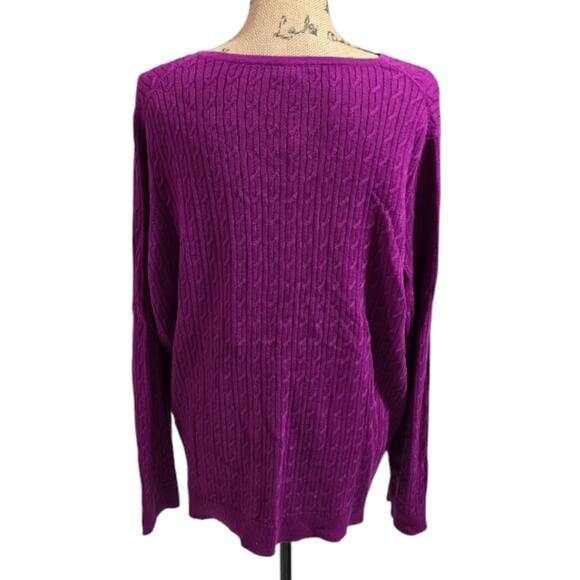 Talbots 100% Pima Cotton Purple‎ V-Neck Cable Knit Sweater Plus Size 3X New - Picture 2 of 6